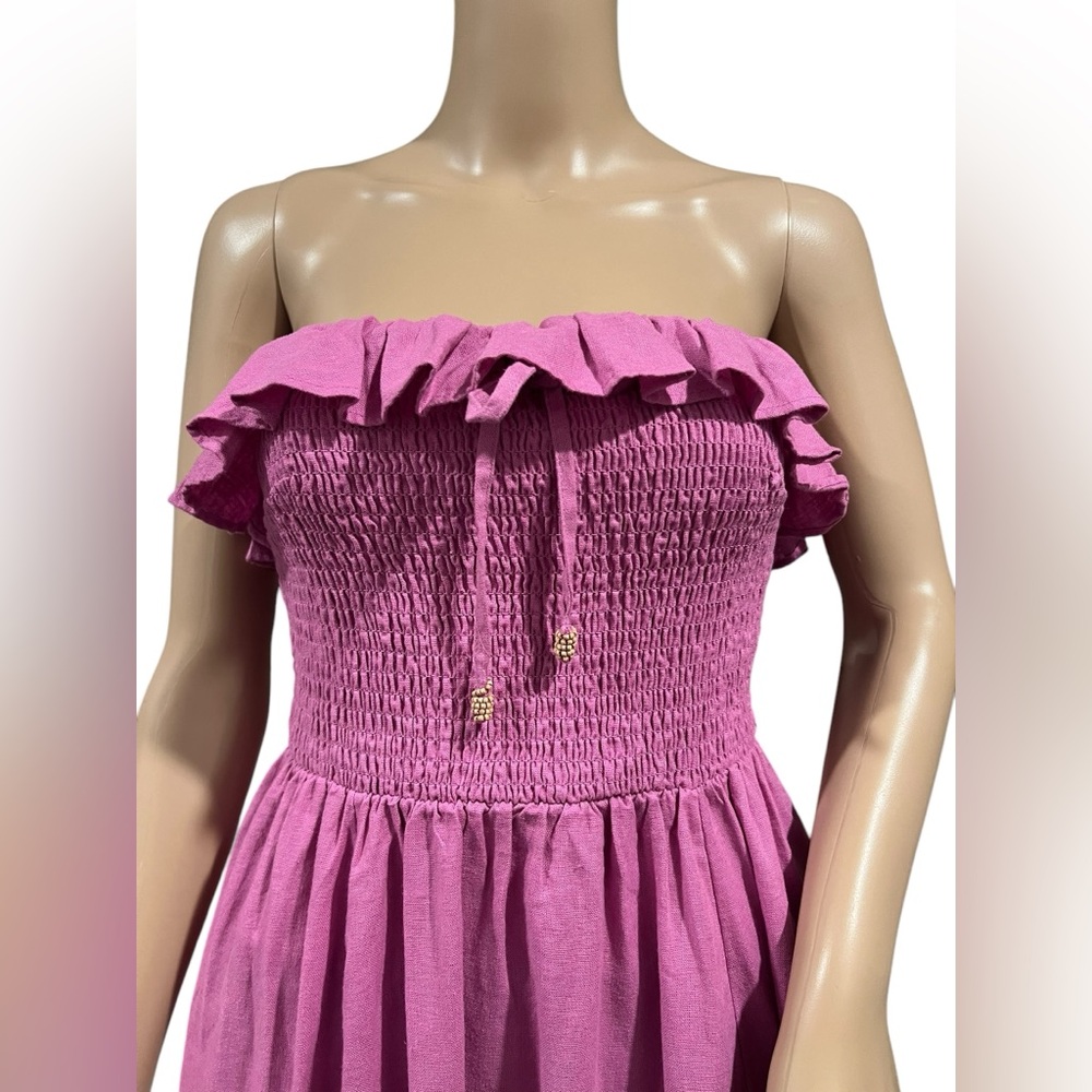 NWOT FREE PEOPLE Dress Womens Lush Life Linen Strapless Midi Opera Mauve Size S - Picture 9 of 16